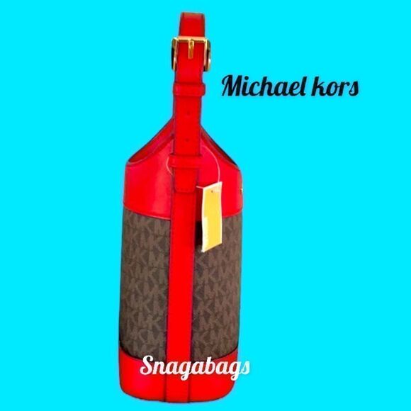 MICHAEL KORS NWT WINE BOTTLE HOLDER FLAME RED LEATHER GIFT IDEA PICNICS - Picture 4 of 6